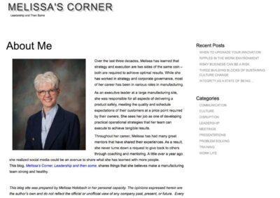 about me page from Melissa's site before it was redesigned